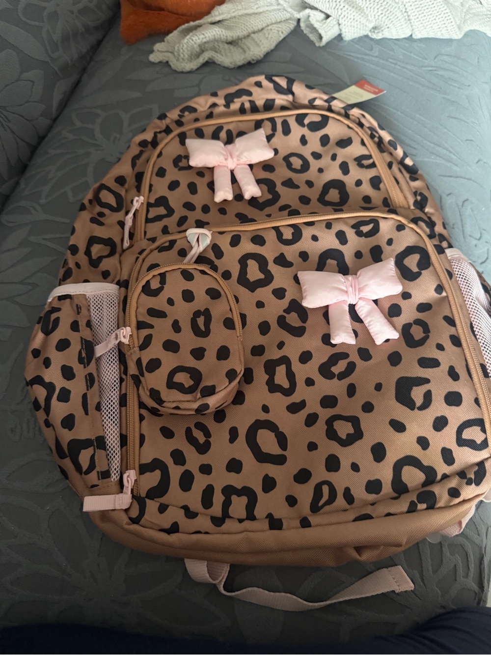 Cat & Jack Kids Leopard Backpack Pink Bows New With Tags Cheetah Print